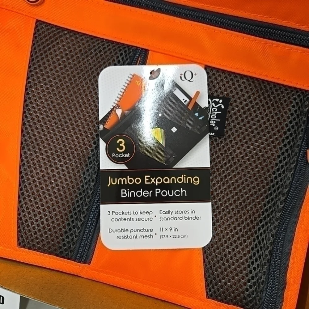 iScholar Jumbo Expandable Pencil Pouch, 3 Pockets, Orange